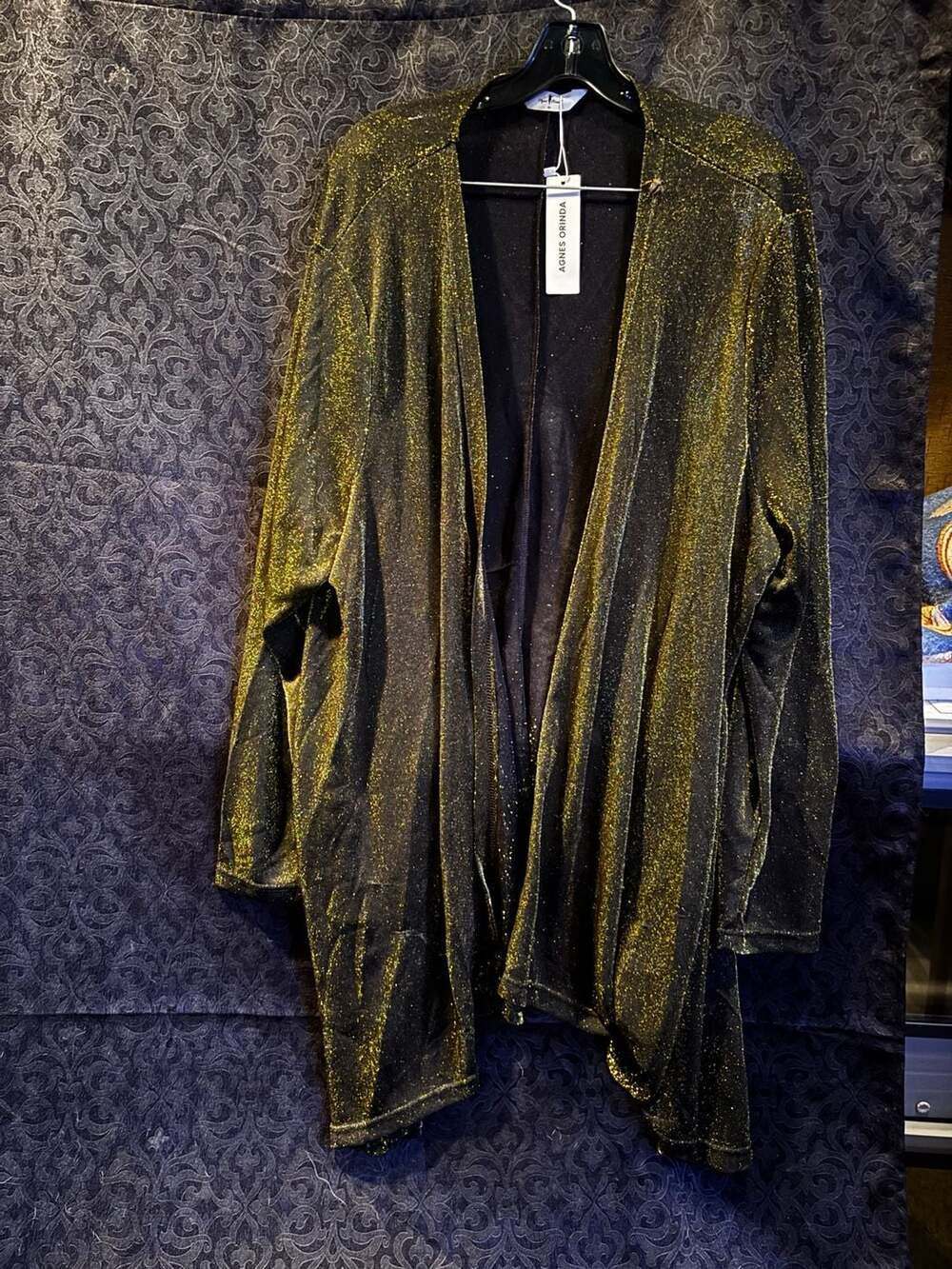 Plus Size Gold Metallic Open Front Cardigan